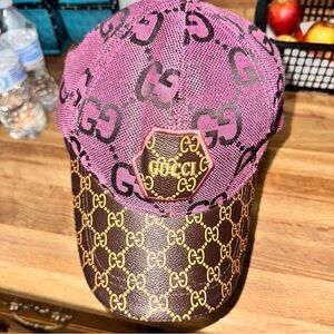 Designer Luxury Look Baseball Hat • Pink & Brown • Unisex • NWT • Statement Cap